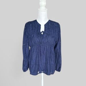 Navy Floral Textured Blouse Size Medium NWT